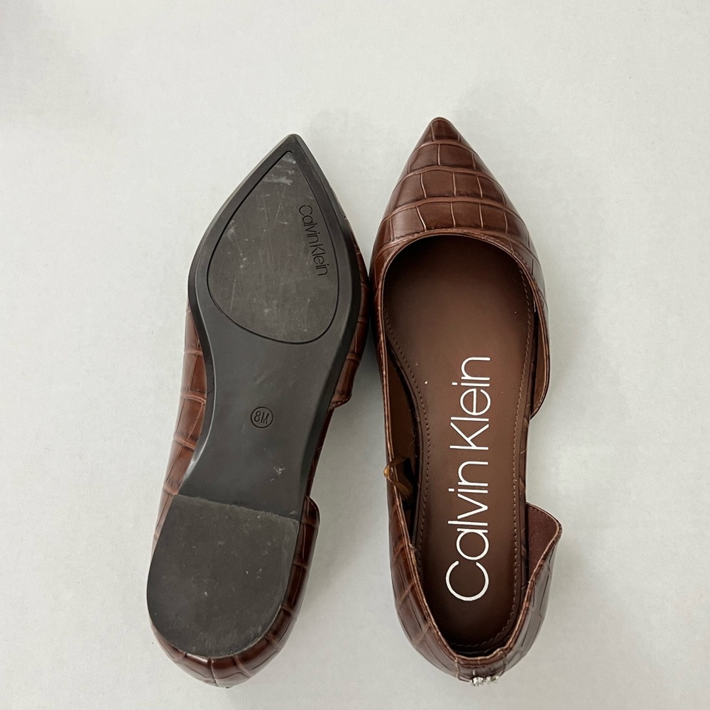 Calvin Klein Brown Croc-Embossed Flats - Picture 4 of 4